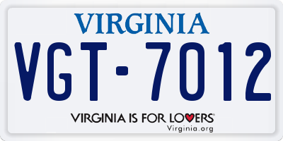 VA license plate VGT7012