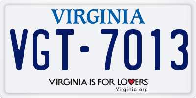 VA license plate VGT7013