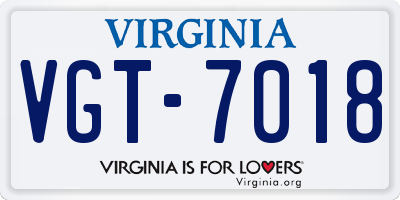 VA license plate VGT7018