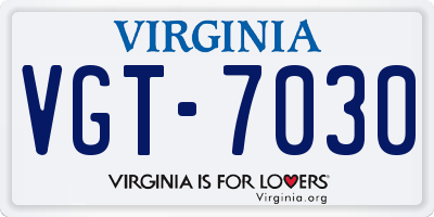 VA license plate VGT7030