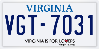 VA license plate VGT7031