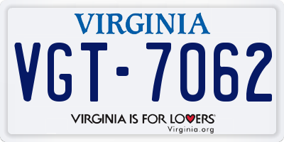 VA license plate VGT7062
