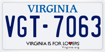 VA license plate VGT7063