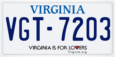 VA license plate VGT7203