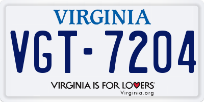 VA license plate VGT7204