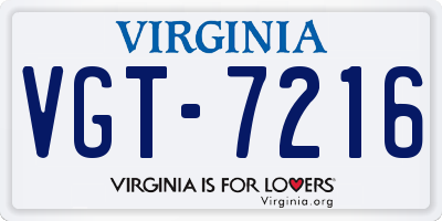 VA license plate VGT7216