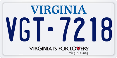 VA license plate VGT7218