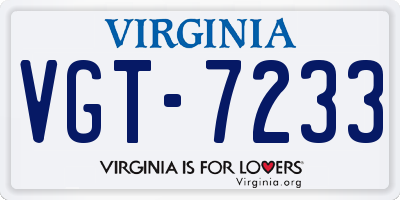 VA license plate VGT7233