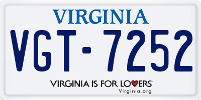 VA license plate VGT7252