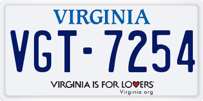VA license plate VGT7254