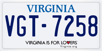 VA license plate VGT7258