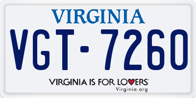 VA license plate VGT7260