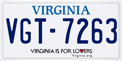 VA license plate VGT7263