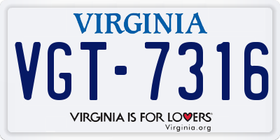 VA license plate VGT7316