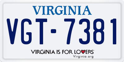 VA license plate VGT7381
