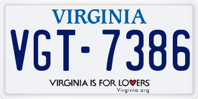 VA license plate VGT7386