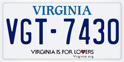 VA license plate VGT7430