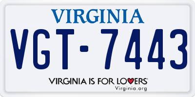 VA license plate VGT7443