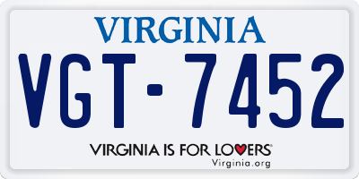 VA license plate VGT7452