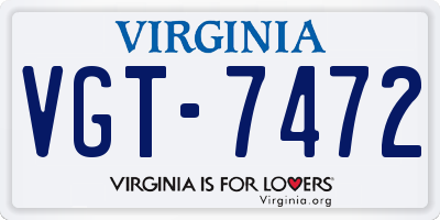VA license plate VGT7472