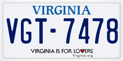 VA license plate VGT7478