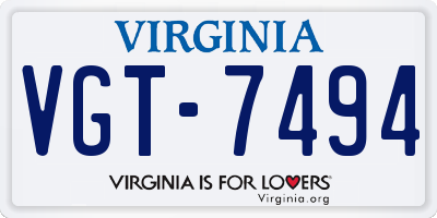 VA license plate VGT7494
