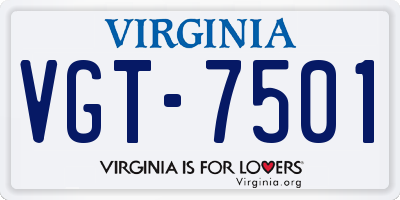 VA license plate VGT7501