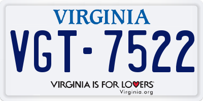 VA license plate VGT7522