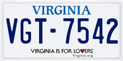VA license plate VGT7542