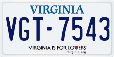 VA license plate VGT7543