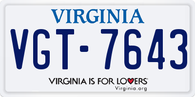 VA license plate VGT7643