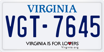 VA license plate VGT7645
