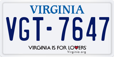 VA license plate VGT7647