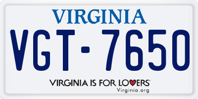 VA license plate VGT7650