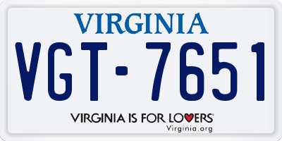 VA license plate VGT7651