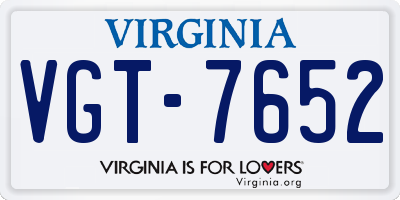 VA license plate VGT7652