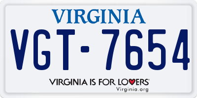 VA license plate VGT7654