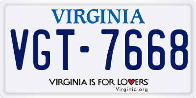 VA license plate VGT7668