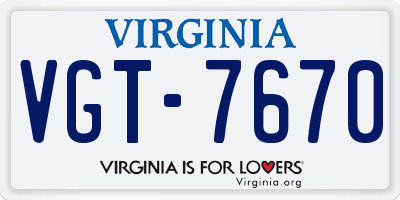 VA license plate VGT7670