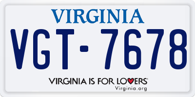 VA license plate VGT7678
