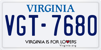 VA license plate VGT7680
