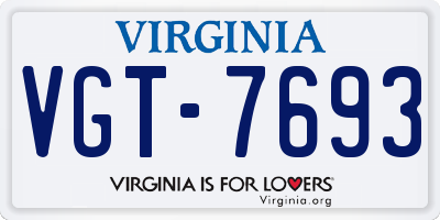 VA license plate VGT7693