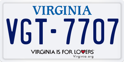 VA license plate VGT7707