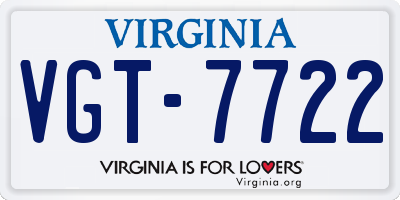 VA license plate VGT7722