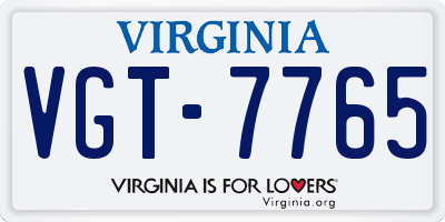 VA license plate VGT7765