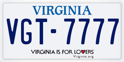 VA license plate VGT7777