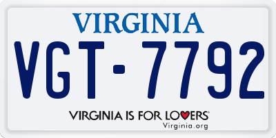 VA license plate VGT7792