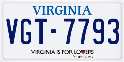 VA license plate VGT7793