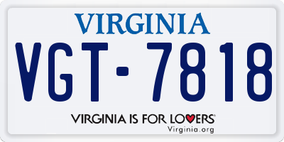 VA license plate VGT7818