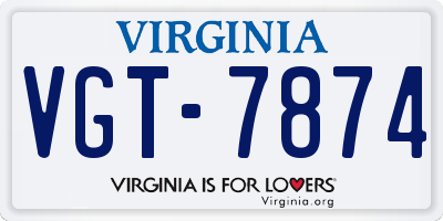 VA license plate VGT7874